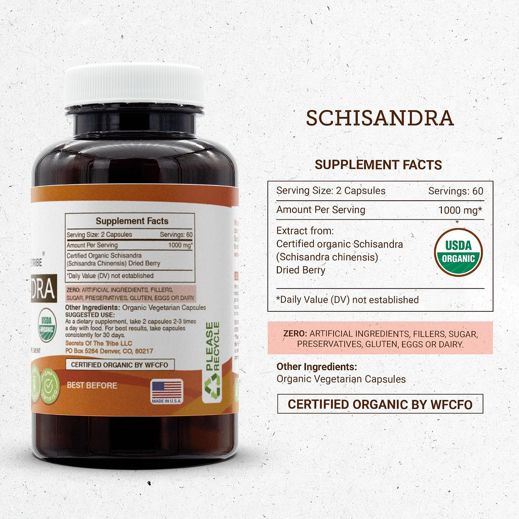 Secrets of the Tribe Schisandra USDA Orgánica 120 Cápsulas