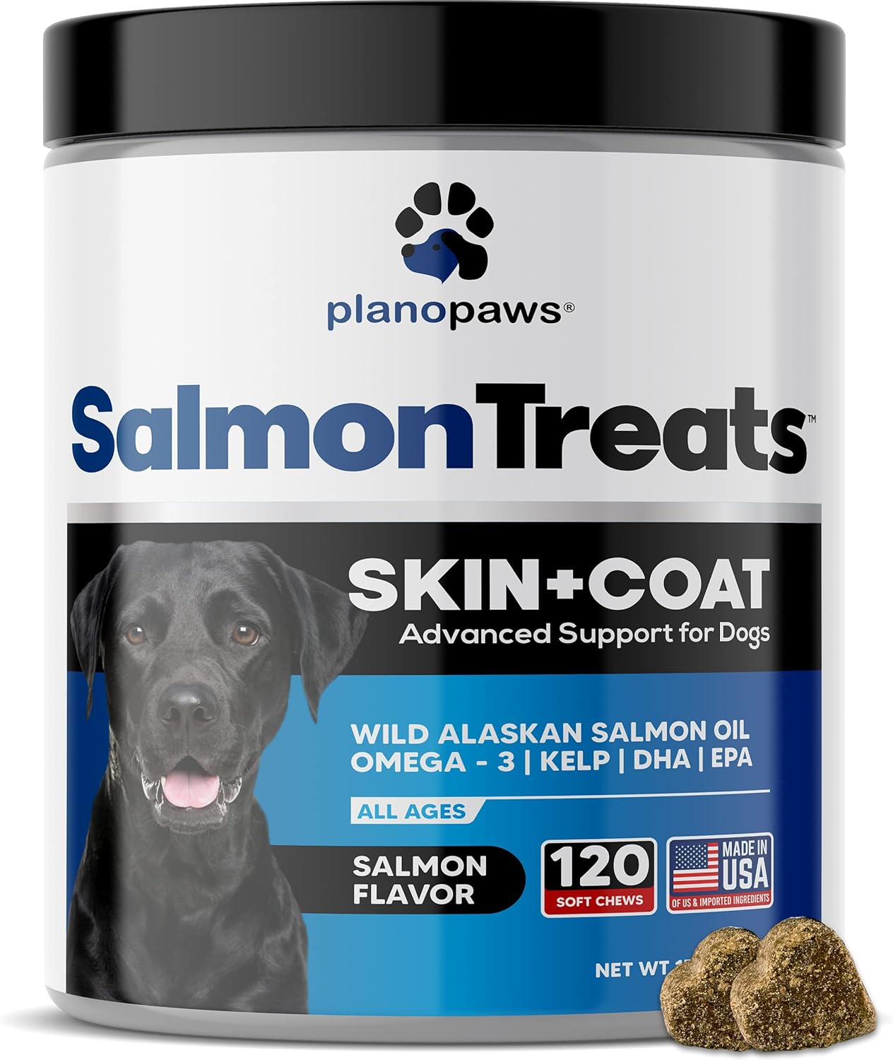 PlanoPaws Wild Alaskan Salmon Oil Chews para Perros - Omega 3 - 120 Unidades