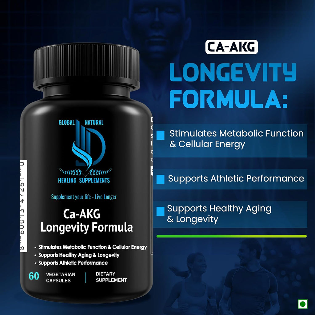 Global Natural Healing Supplements Ca-AKG Alfa-cetoglutarato de Calcio, 1000 mg, 60 Cápsulas Veganas