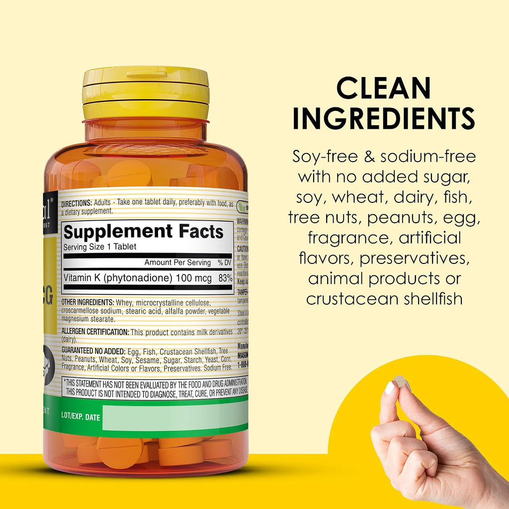 Mason Natural Vitamina K1 100 mcg – 100 Comprimidos (Fitomenadiona)