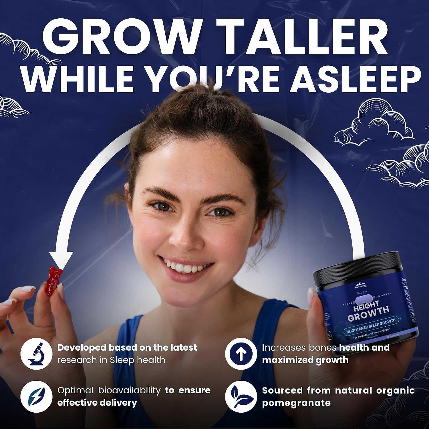 Heightener Gominolas de Crecimiento con Calcio y Melatonina - 60 gominolas