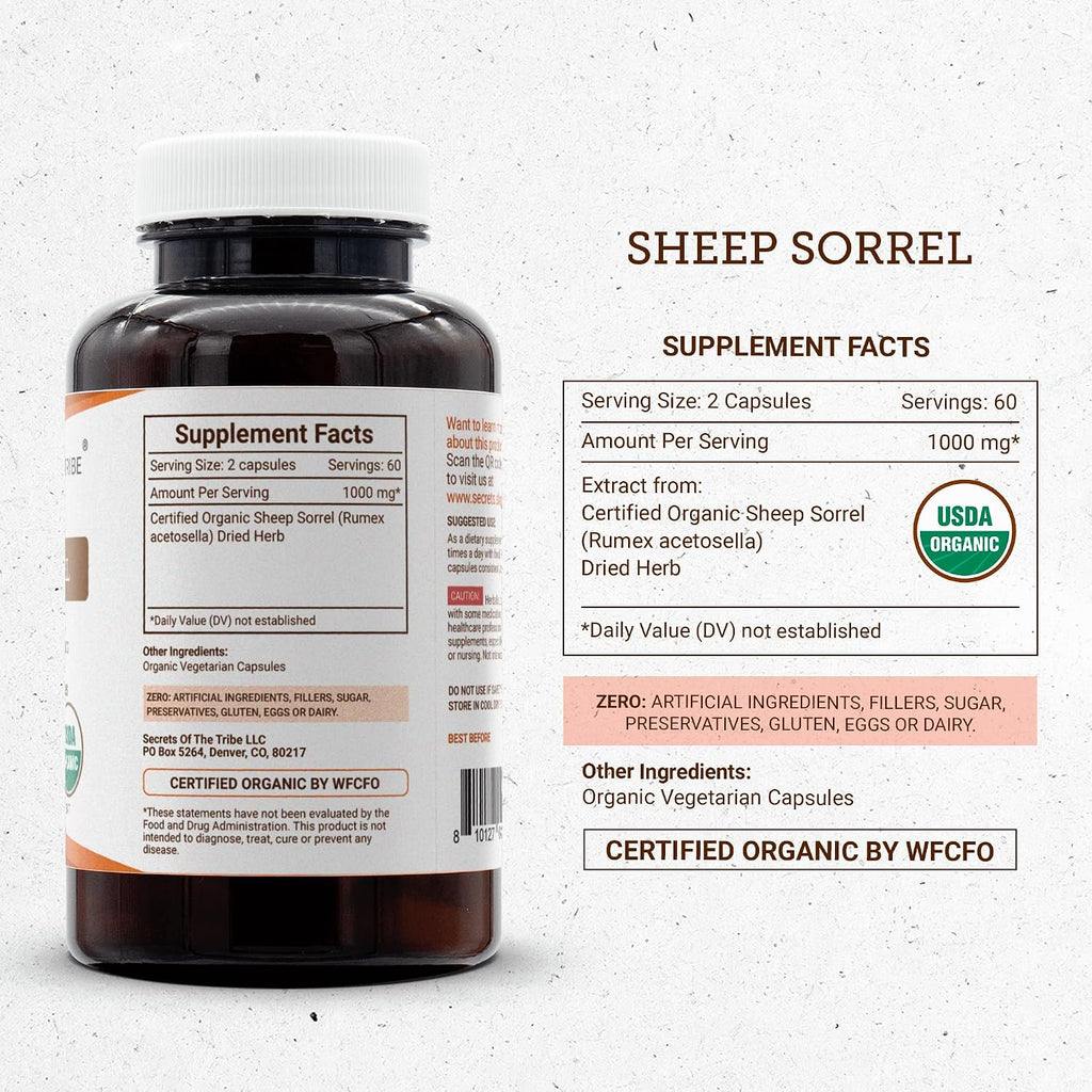 Secrets of the Tribe Sheep Sorrel 120 Cápsulas - Orgánico USDA, Salud Digestiva
