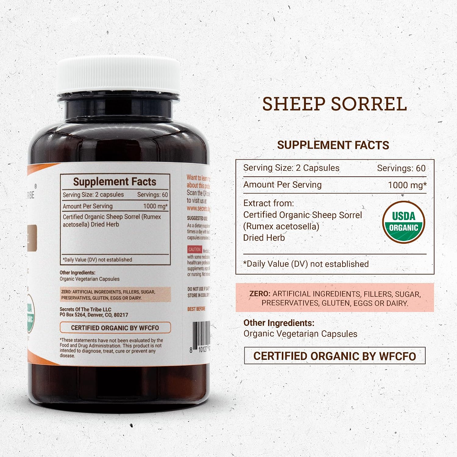 Secrets of the Tribe Sheep Sorrel 120 Cápsulas - Orgánico USDA, Salud Digestiva