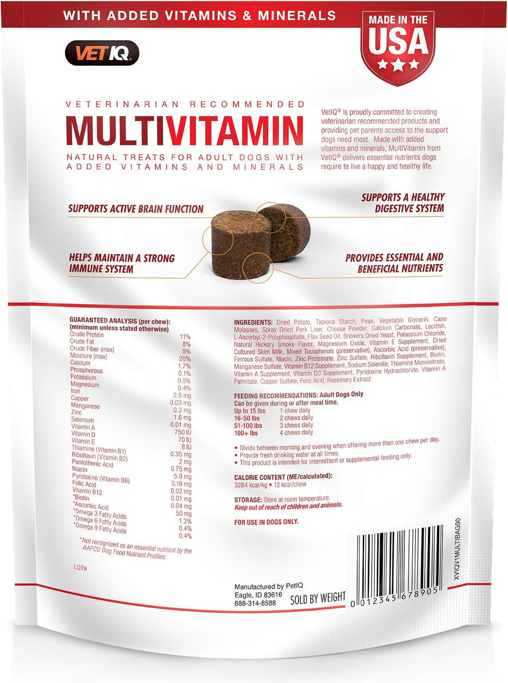 VetIQ Suplemento Multivitamínico para Perros, Masticables Blandos, 90 unidades