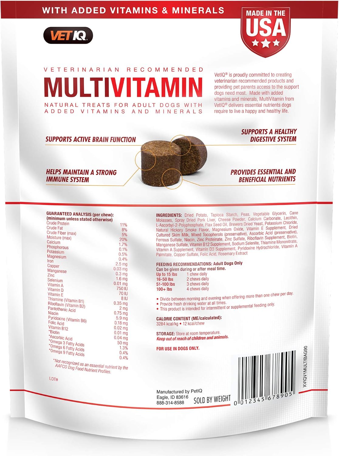 VetIQ Suplemento Multivitamínico para Perros, Masticables Blandos, 90 unidades