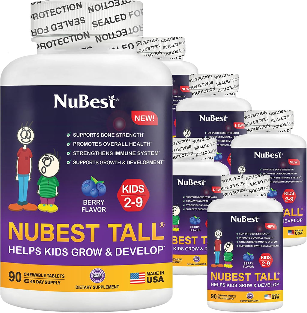 NuBest Tall Kids - Vitaminas masticables para niños de 2 a 9 años - 180 comprimidos con sabor a bayas (Pack de 2) - Apoyo al crecimiento y sistema inmunitario