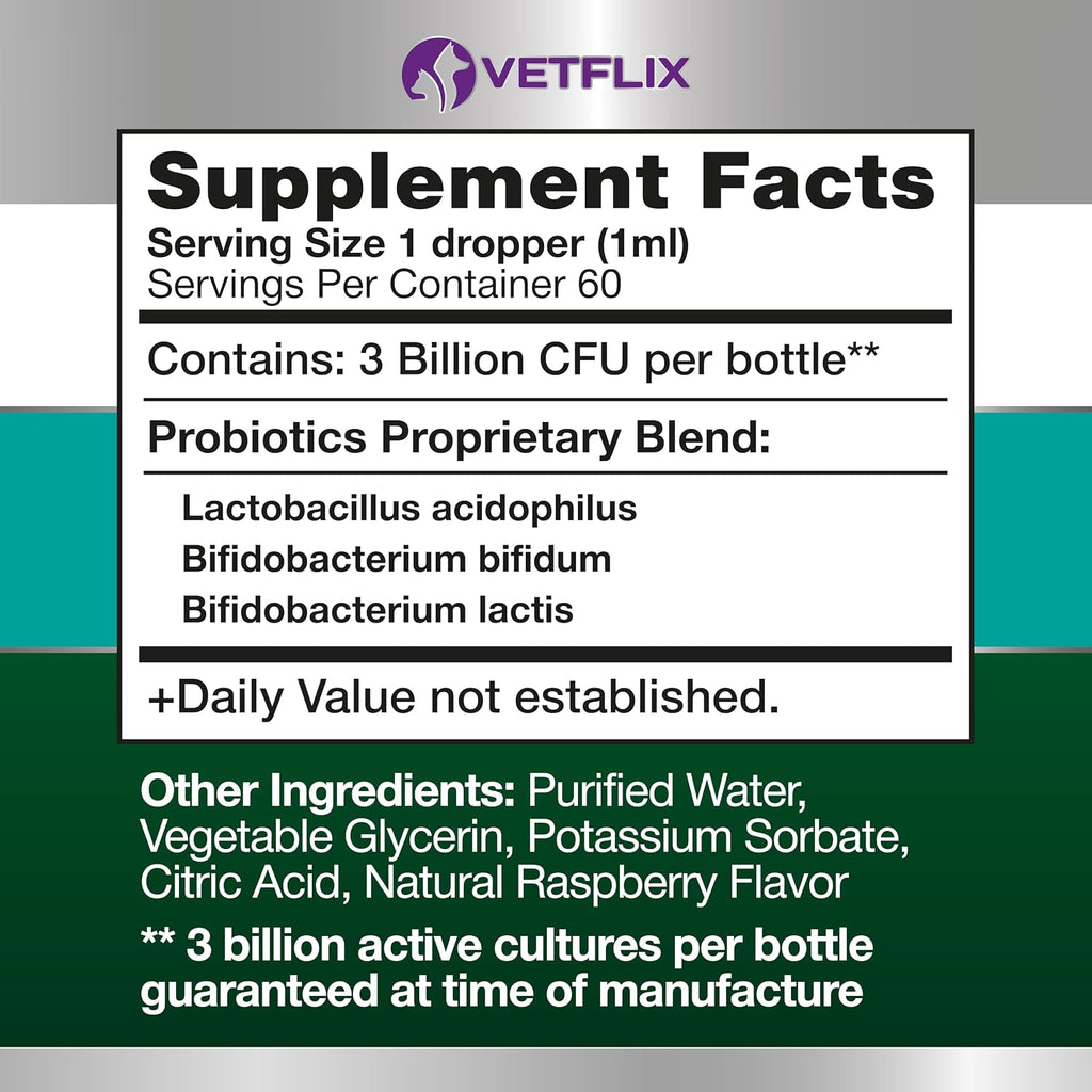 Probióticos Líquidos Premium para Perros, Gatos, Cachorros y Gatitos, 60 ml - Vetflix