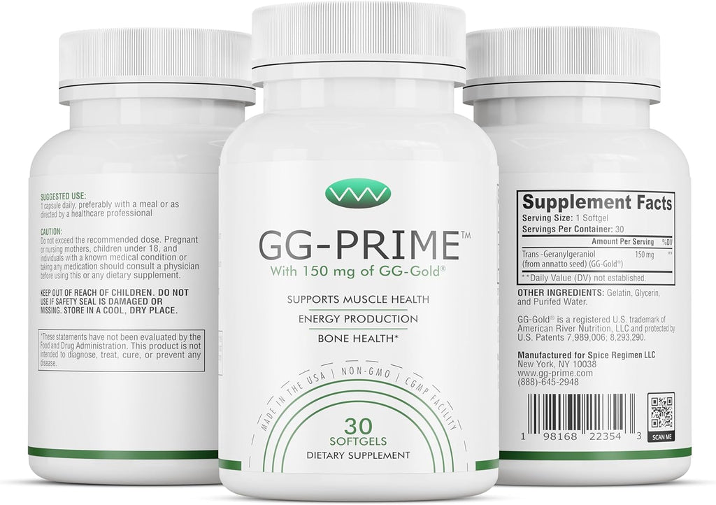GG-Prime™ Geranylgeraniol 150 mg – GG-Gold® de Annatto – Apoya la producción de CoQ10, salud muscular y ósea – 30 cápsulas blandas