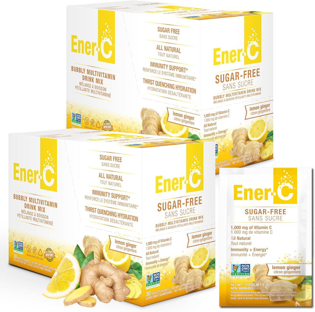 Ener-C Sin Azúcar Multivitamínico en Polvo - Sabor Jengibre Limón, 60 sobres