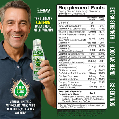 MBS Biotechnology Multivitamínico Líquido para Adultos – Complejo Diario con Superalimentos, CoQ10, Complejo B, Cúrcuma y PQQ – Sabor Berry, 500 ml