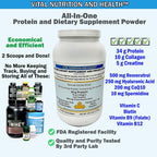 Vital Nutrition and Health Polvo All-in-One: Proteína, Colágeno, Creatina, Resveratrol, Espermidina, Ácido Hialurónico, CoQ10 + Vitaminas Clave