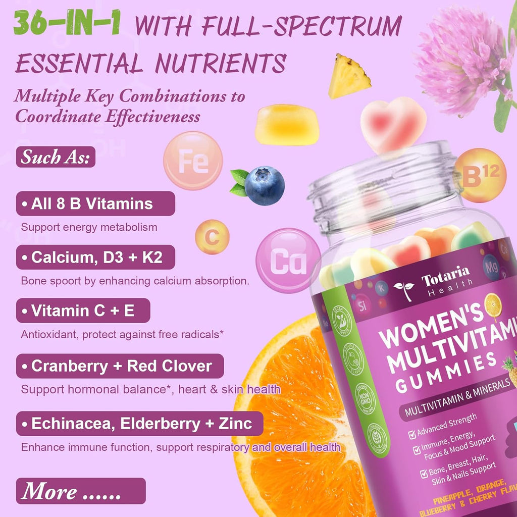 Totaria Multivitamínico para Mujeres 14+ con Hierro - Gominolas Sin Azúcar (Pack de 2)