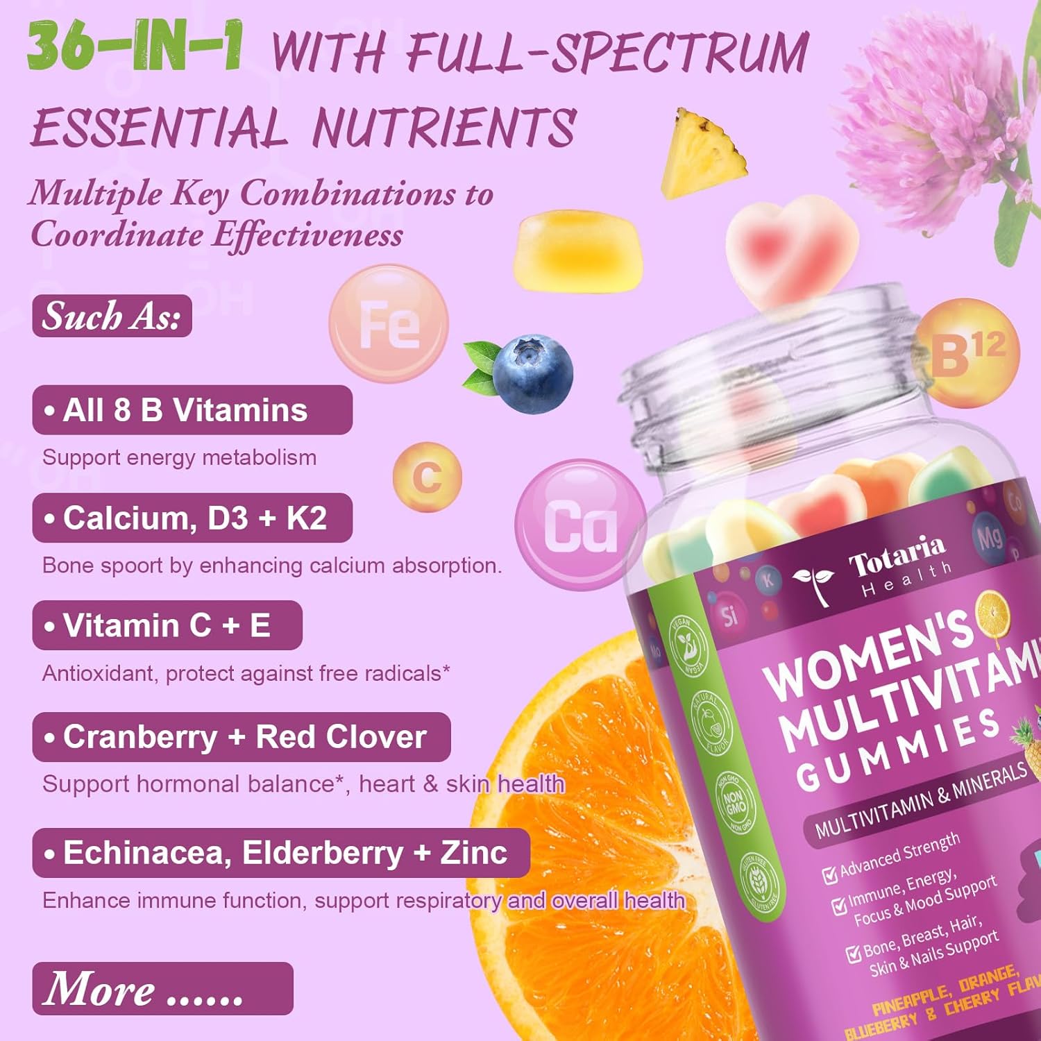Totaria Multivitamínico para Mujeres 14+ con Hierro - Gominolas Sin Azúcar (Pack de 2)