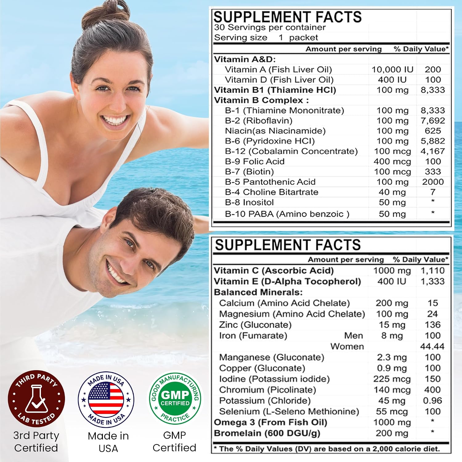 Peter's Choice Multivitamínico y Mineral Diario Natural – 2 Paquetes de 30 Sobres, Alta Potencia, Vegano, No-GMO