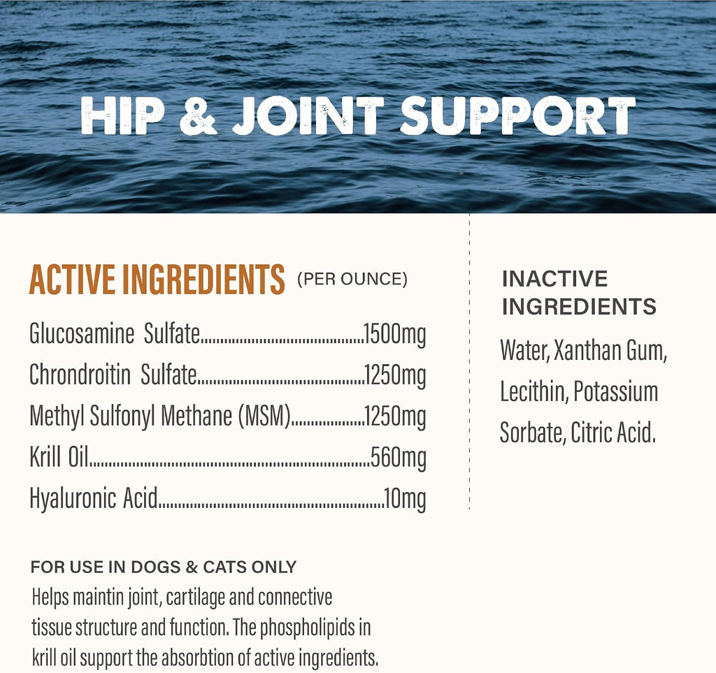 GRIZZLY PET PRODUCTS Joint Aid Liquid - Suplemento Articular para Perros y Gatos - 473 ml