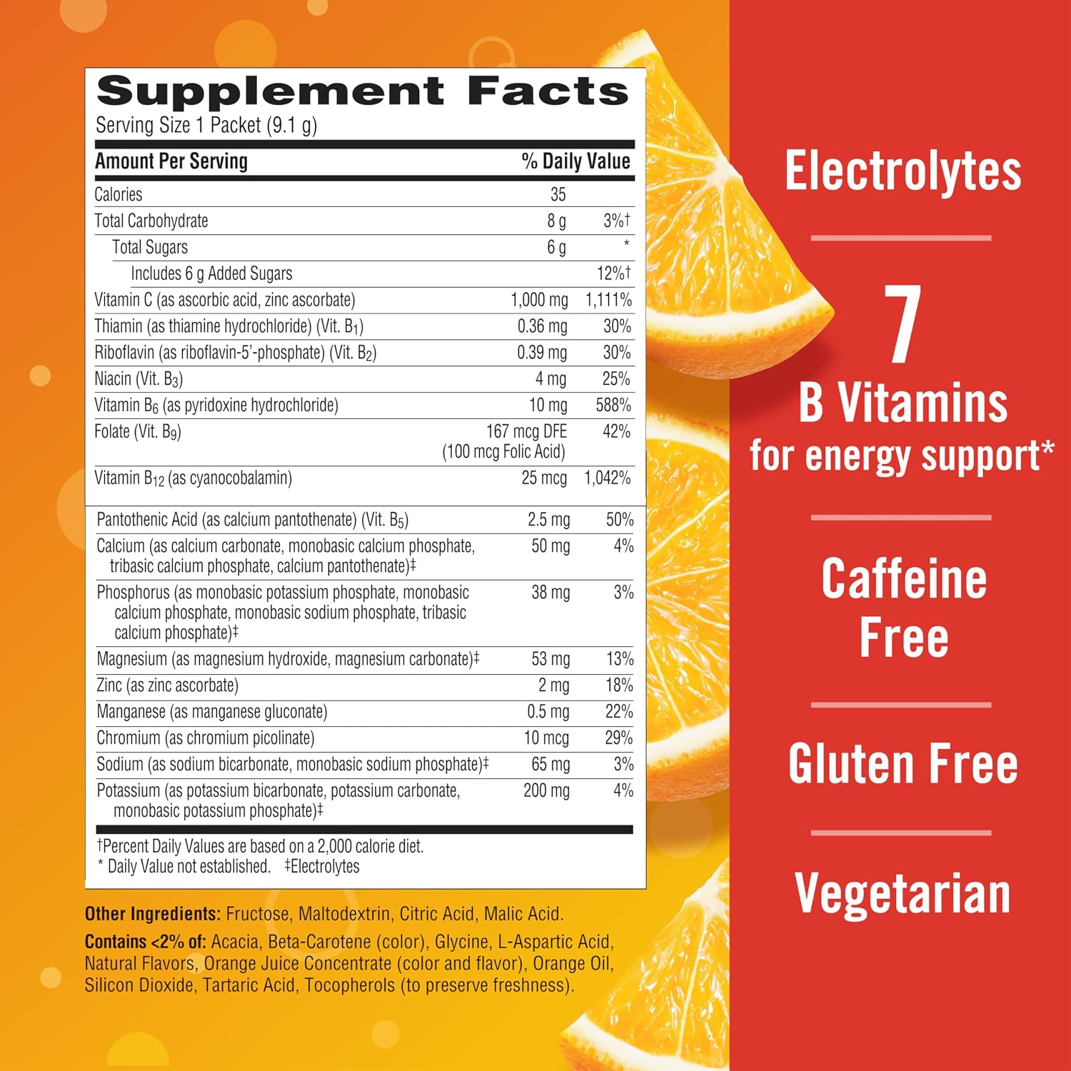 Emergen-C Vitamina C 1000 mg con Zinc y Vitaminas B, Sabor Naranja, 30 Sobres