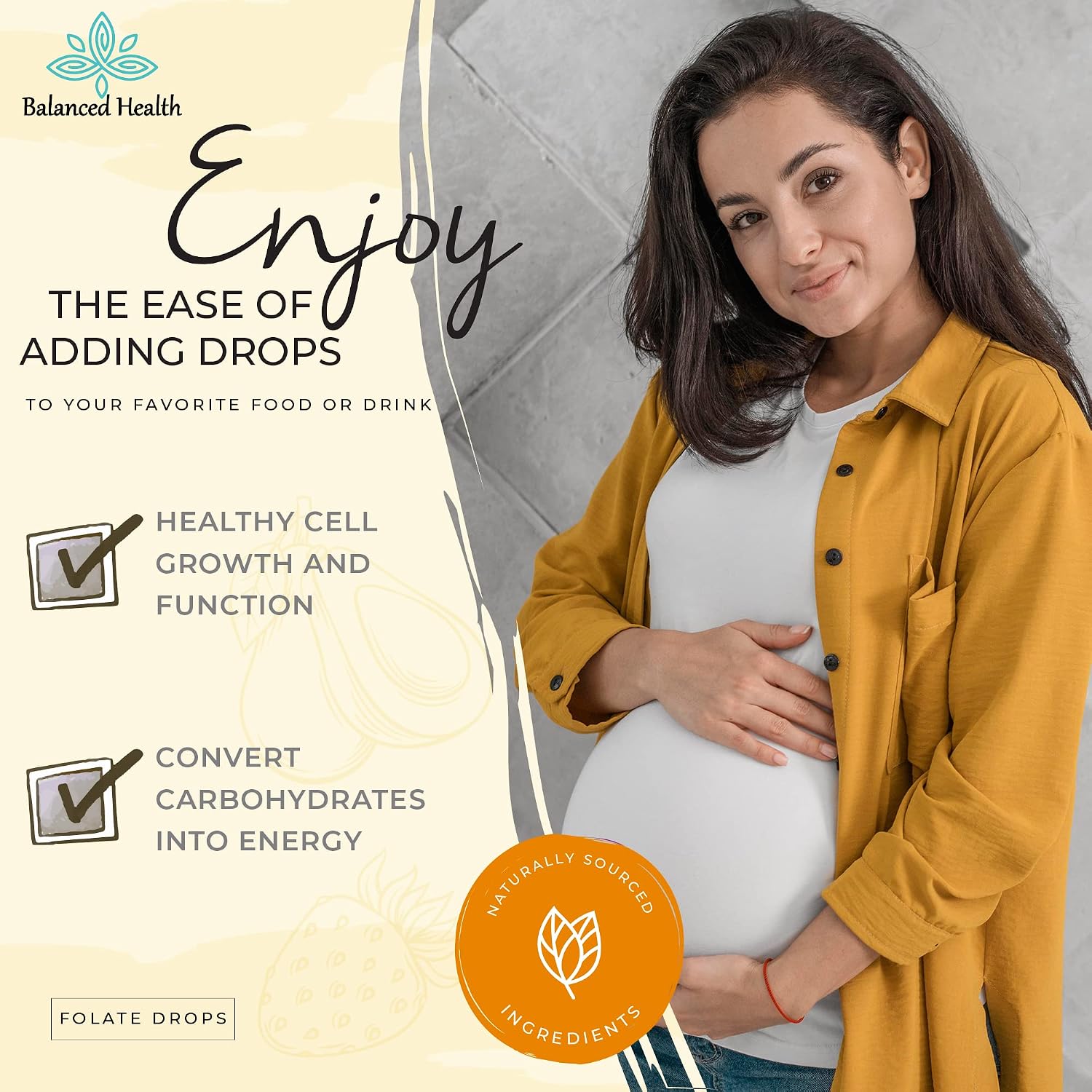 Balanced Health Folate Drops - 120 Servicios, 60ml, Sabor Butterscotch, 500mcg L-5-MTHF (Metilfolato)