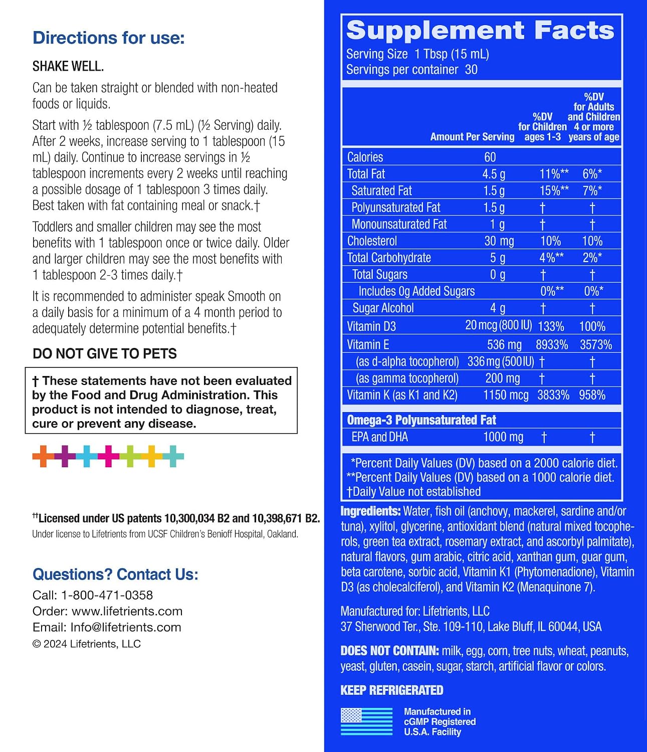 Lifetrients Speak+D Smooth – Batido de Omega-3 con Vitamina D3 para Niños – Sin Azúcar, Endulzado con Xilitol – Sabor Naranja Vainilla – 431 g