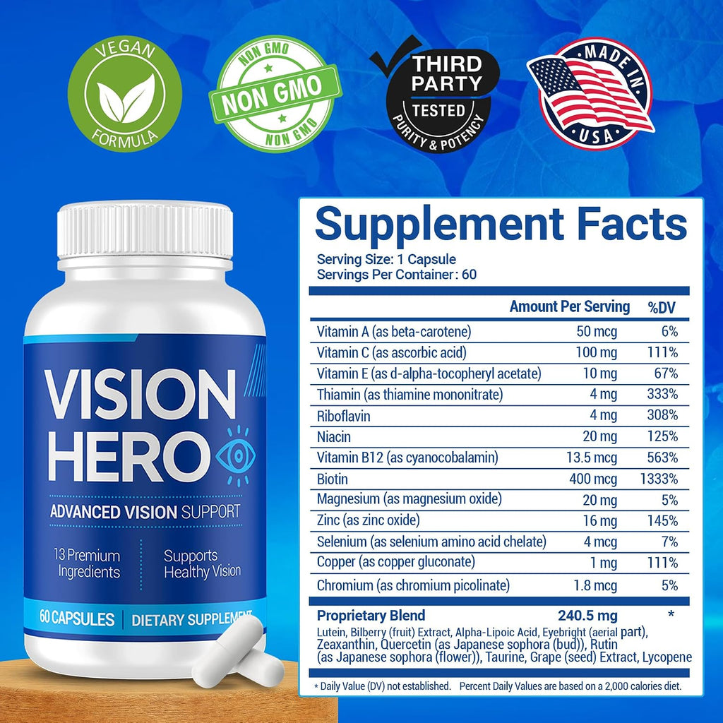 Vision Hero Advanced Vision Support - Suplemento Ocular, 60 Cápsulas (Pack de 2)