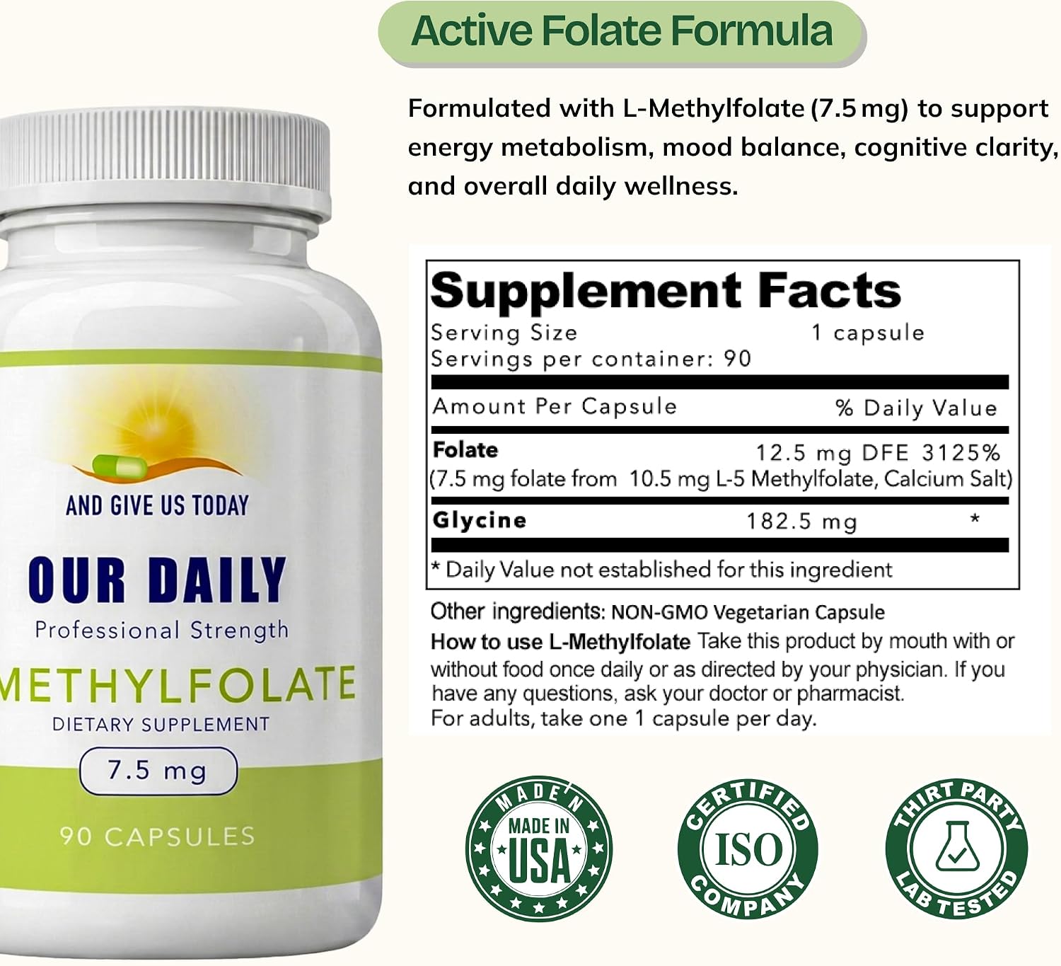 Our Daily Vites L-Methylfolate 7.5mg - 90 Cápsulas