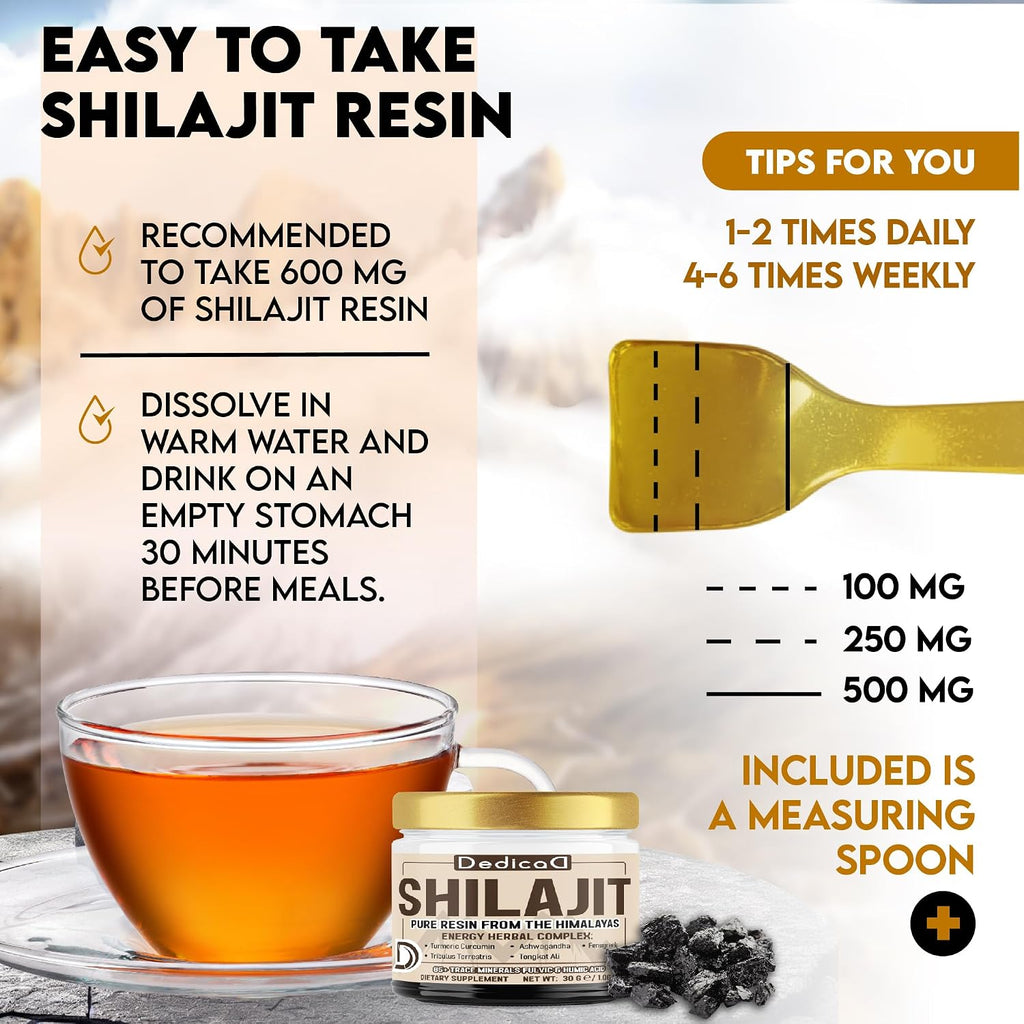 DEDICAD 30g Shilajit Resin with Herbal Complex - Paullinia Guarana, Gotu Kola Leaf & More