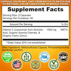 Vitamina C Liposomal 1500 mg con Acerola Orgánica y Camu Camu - 180 Cápsulas