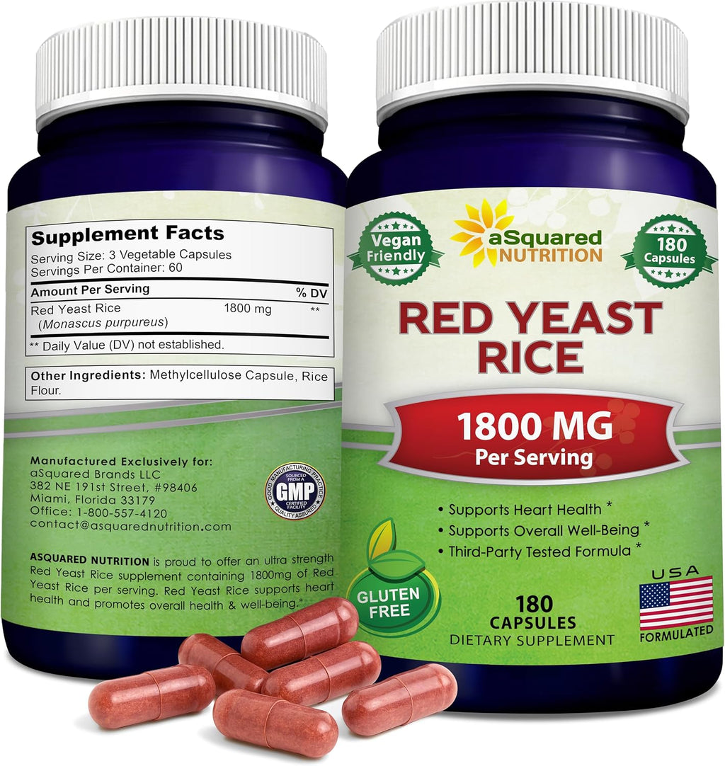 aSquared Nutrition Red Yeast Rice 1800mg - 180 Vegetarian Capsules