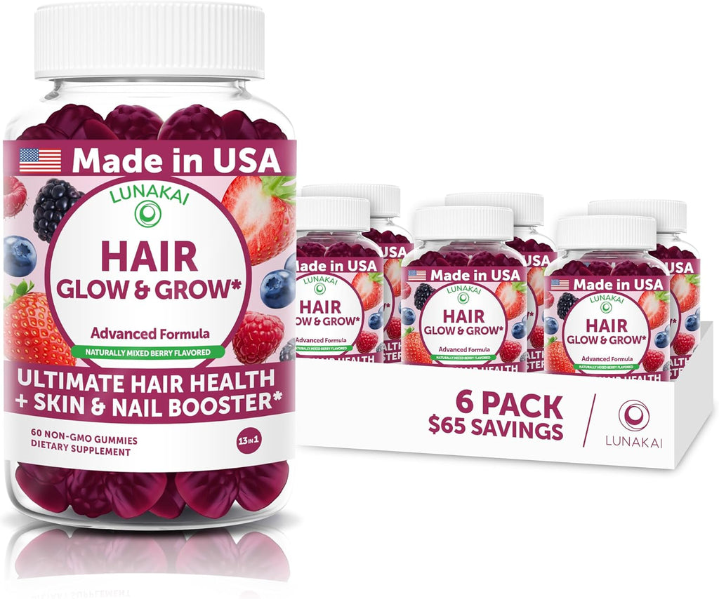 Lunakai Gominolas Super Cabello con Biotina, Zinc, Extracto de Cola de Caballo y Saw Palmetto - 60 unidades