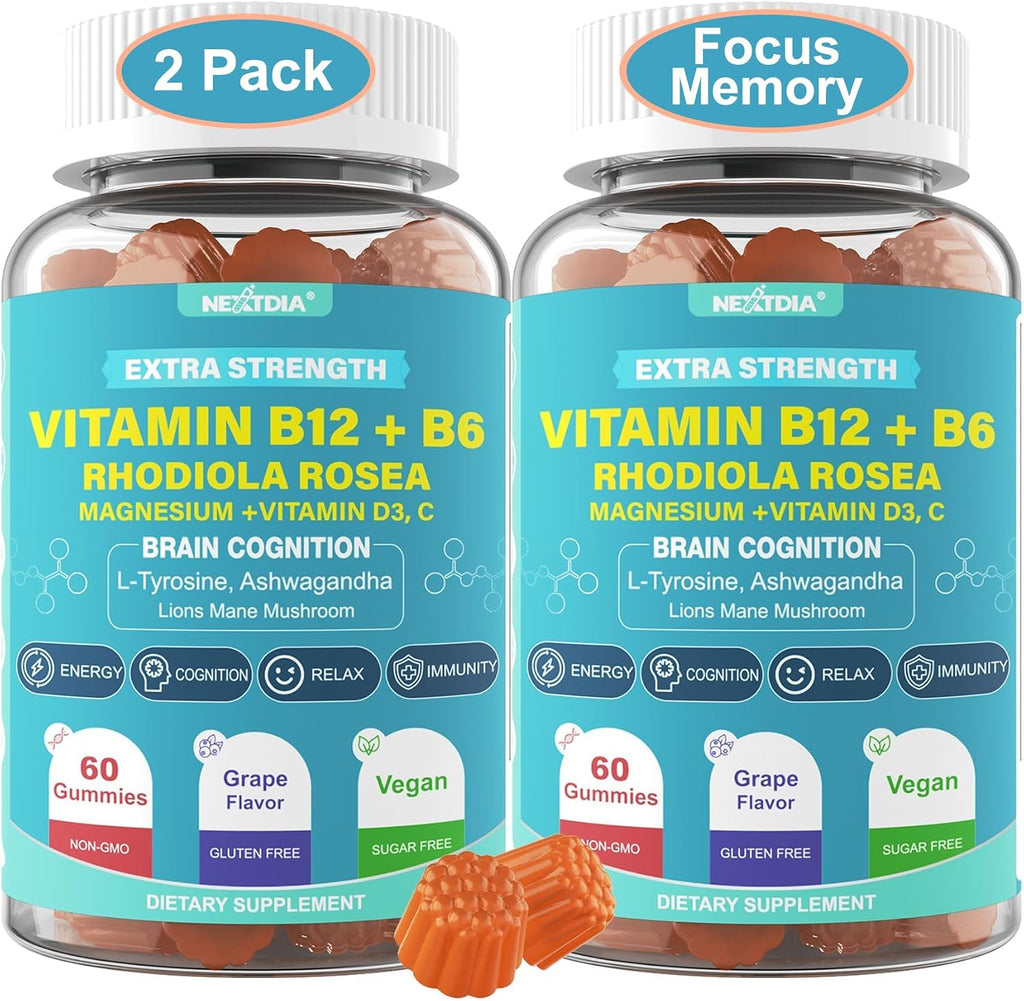 Gominolas Focus Memory & Energy - L-Tirosina + Metil B12 1000mcg, B6 50mg, D3, C, Melena de León, Ashwagandha - Complemento para la Memoria y Energía - 1 Pack
