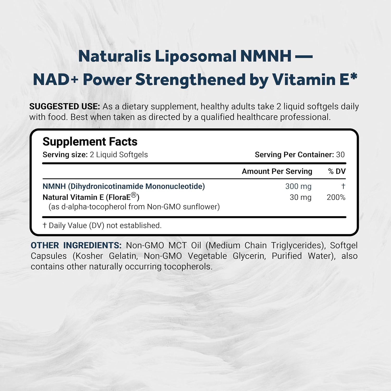 Naturalis Liposomal NMNH 300mg – Alternativa NMN – Con Vitamina E para Absorción Avanzada (60 Cápsulas blandas)
