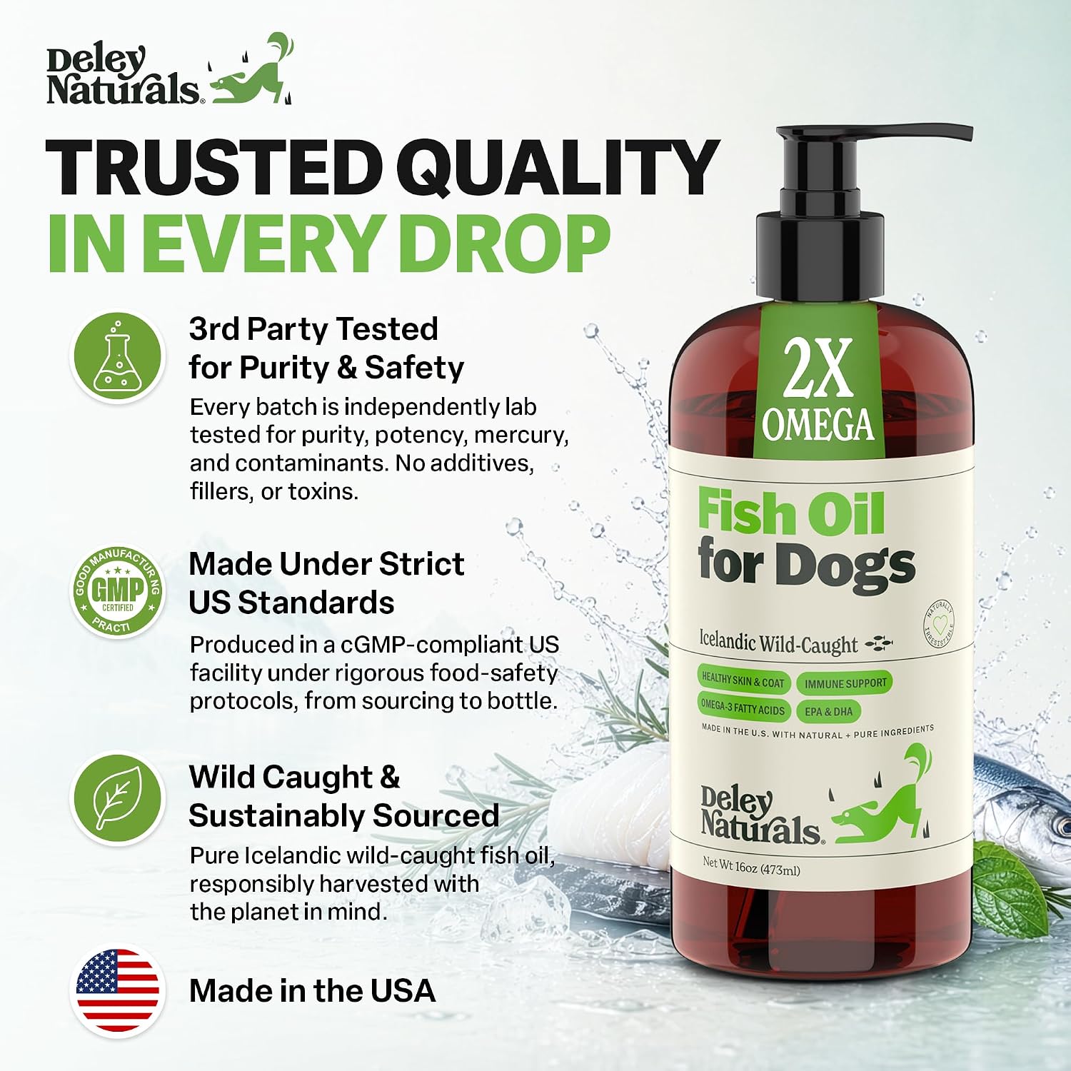 Deley Naturals Icelandic Fish Oil for Dogs - Omega 3 EPA/DHA - 473ml