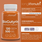 BioGutyrin – Tributyrina 500mg, Postbiótico para la Función Intestinal, 120 Cápsulas Vegetales