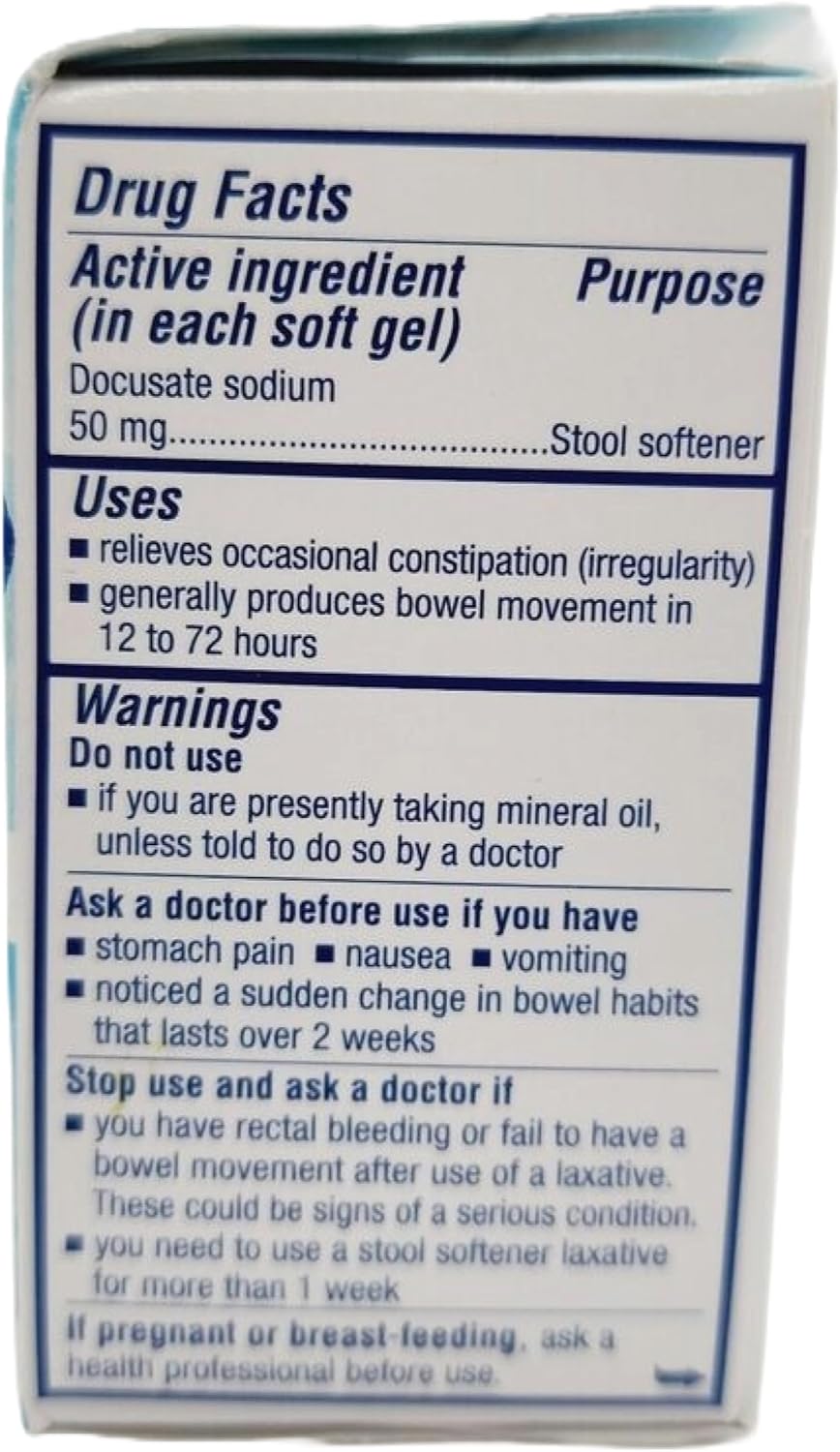 Colace Clear Docusate Sodium Stool Softener 50mg, 28 Capsules Per Box (Pack of 3)