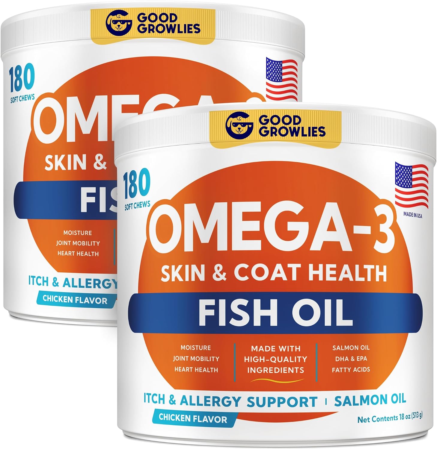 GOODGROWLIES Omega 3 Aceite de Pescado para Perros (180 Snacks Masticables)
