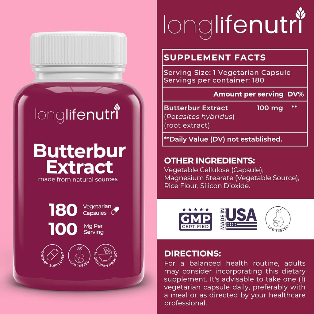 Extracto de Petasites (Butterbur) 100mg - 180 Cápsulas Vegetales - LongLifeNutri