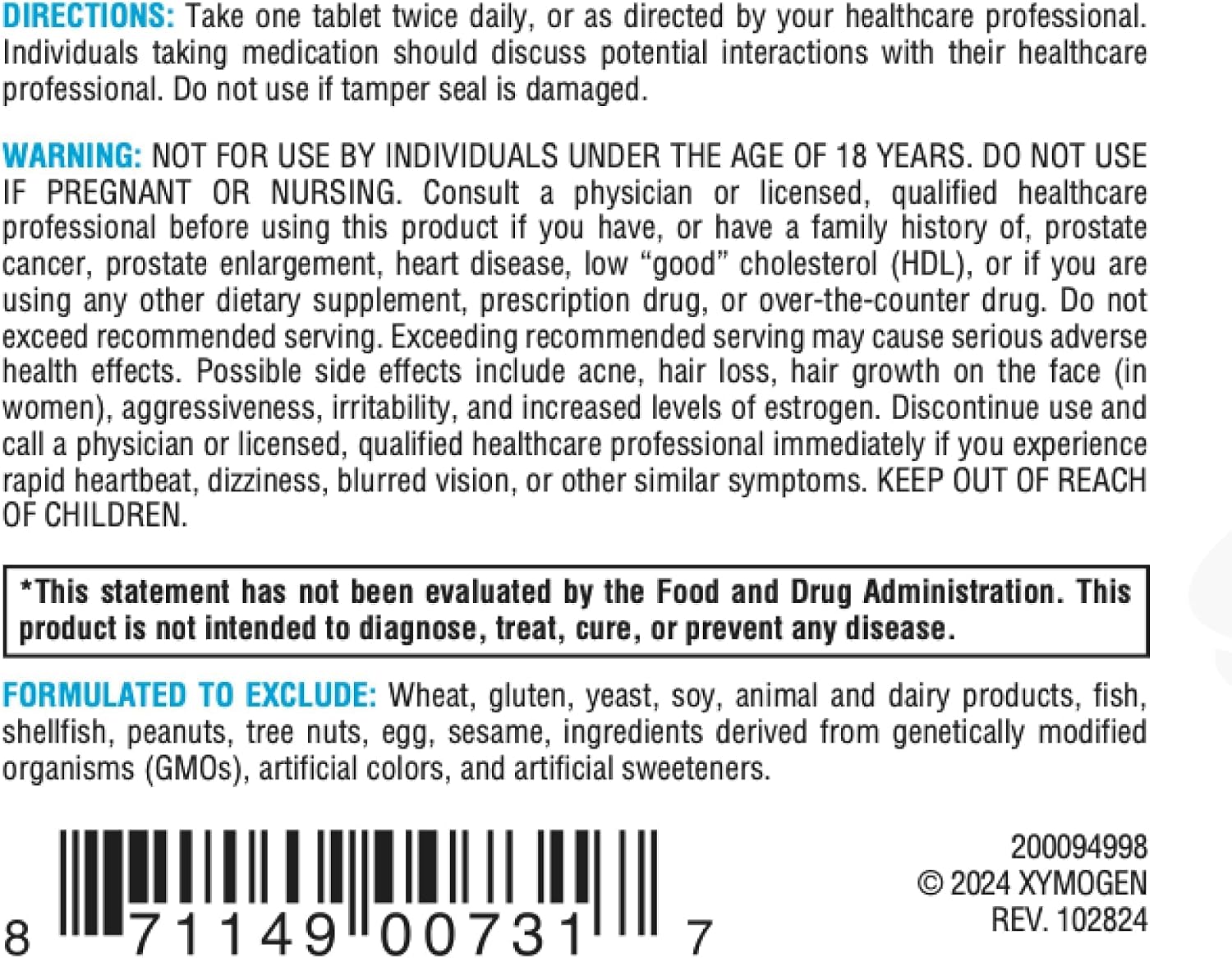 XYMOGEN DHEA Micronizada - 25 mg de Dehidroepiandrosterona - Apoyo Hormonal - Sin Gluten, Soja y Lácteos - 60 Comprimidos