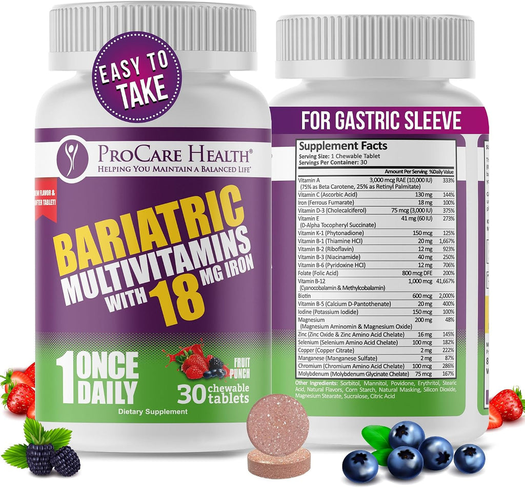 ProCare Health Multivitamínico Masticable Bariátrico con Hierro 18mg - 30 Comprimidos Sabor Fruta