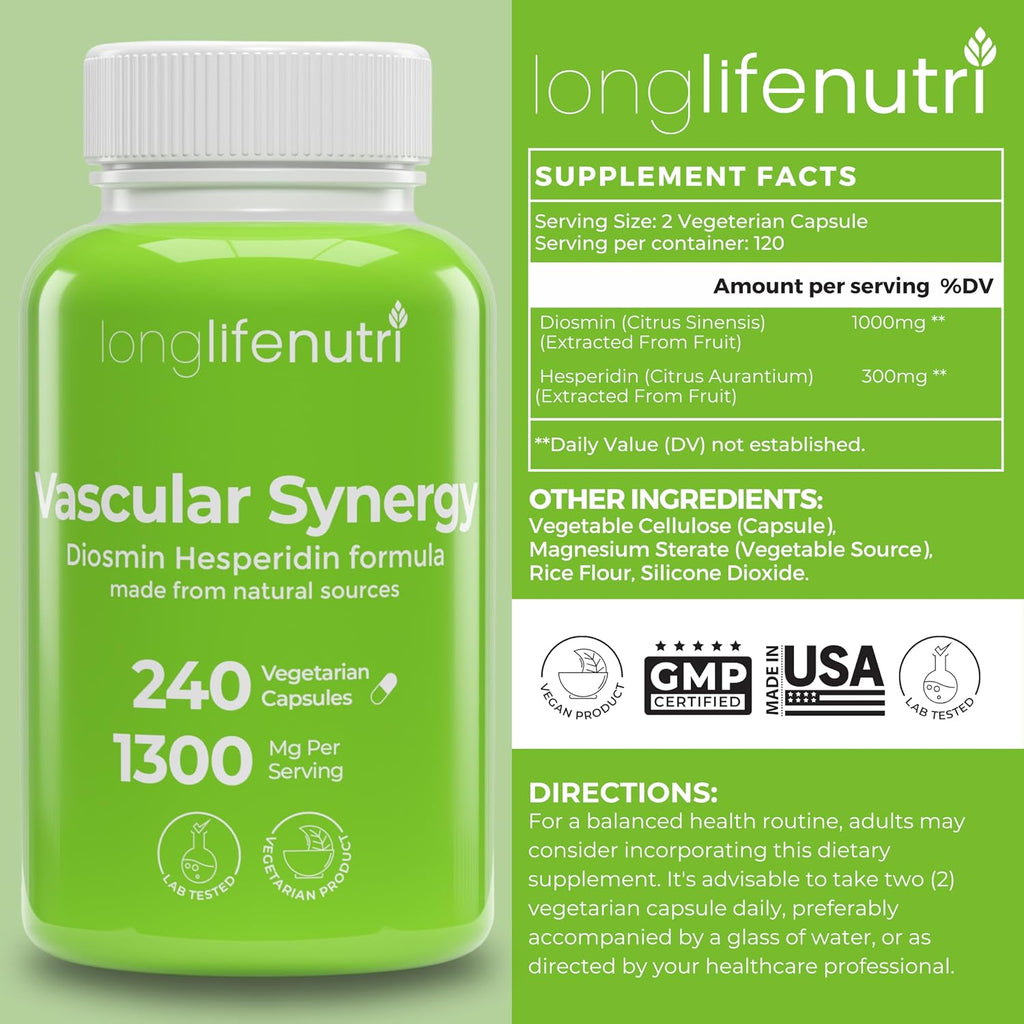LongLifeNutri Complejo Diosmina Hesperidina 1000mg/300mg, 240 Cápsulas