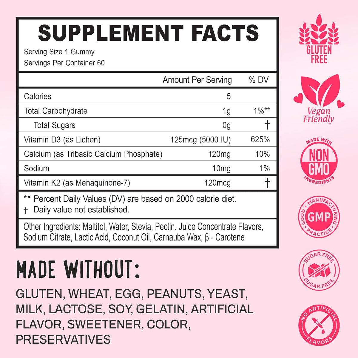 OH MY CHEWY Gominolas con Vitamina D3, K2 y Calcio - 5000 UI D3, 120 mcg K2 (MK-7), 120 mg Ca - Vegano y No-GMO - 60 unidades – Image 4
