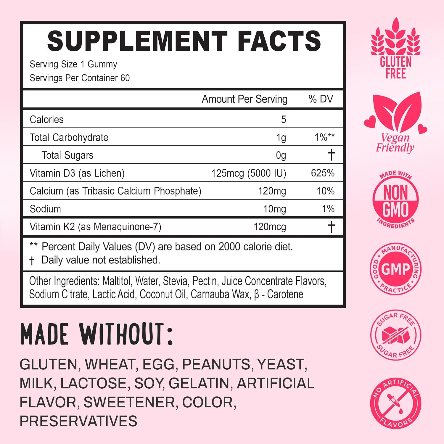 OH MY CHEWY Gominolas con Vitamina D3, K2 y Calcio - 5000 UI D3, 120 mcg K2 (MK-7), 120 mg Ca - Vegano y No-GMO - 60 unidades