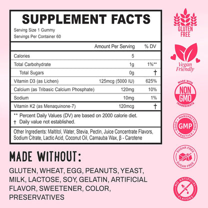 OH MY CHEWY Gominolas con Vitamina D3, K2 y Calcio - 5000 UI D3, 120 mcg K2 (MK-7), 120 mg Ca - Vegano y No-GMO - 60 unidades – Image 4