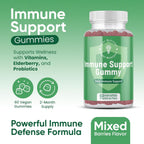 Immune Boosters for Adults - Gominolas Veganas de Defensas con Vitaminas C y D, Zinc, Magnesio, Probióticos - Suplemento Inmunológico con Saúco, Cúrcuma, Equinácea, 60 Unidades