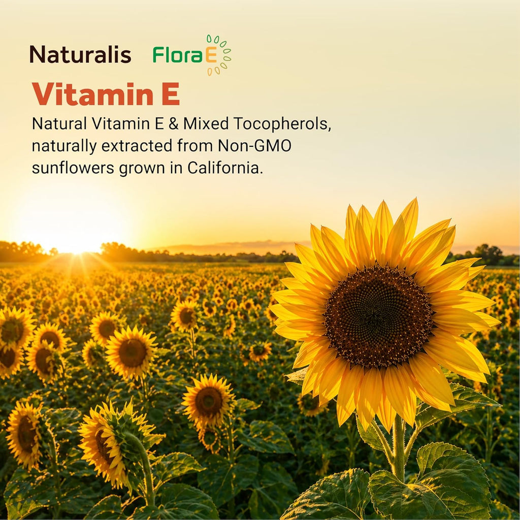 Naturalis Sunflower Vitamin E 670mg (1000 IU) with Mixed Tocopherols | Essential Skin Vitamin & Immune Support | Non-GMO, Soy & Gluten Free | 120 Softgels