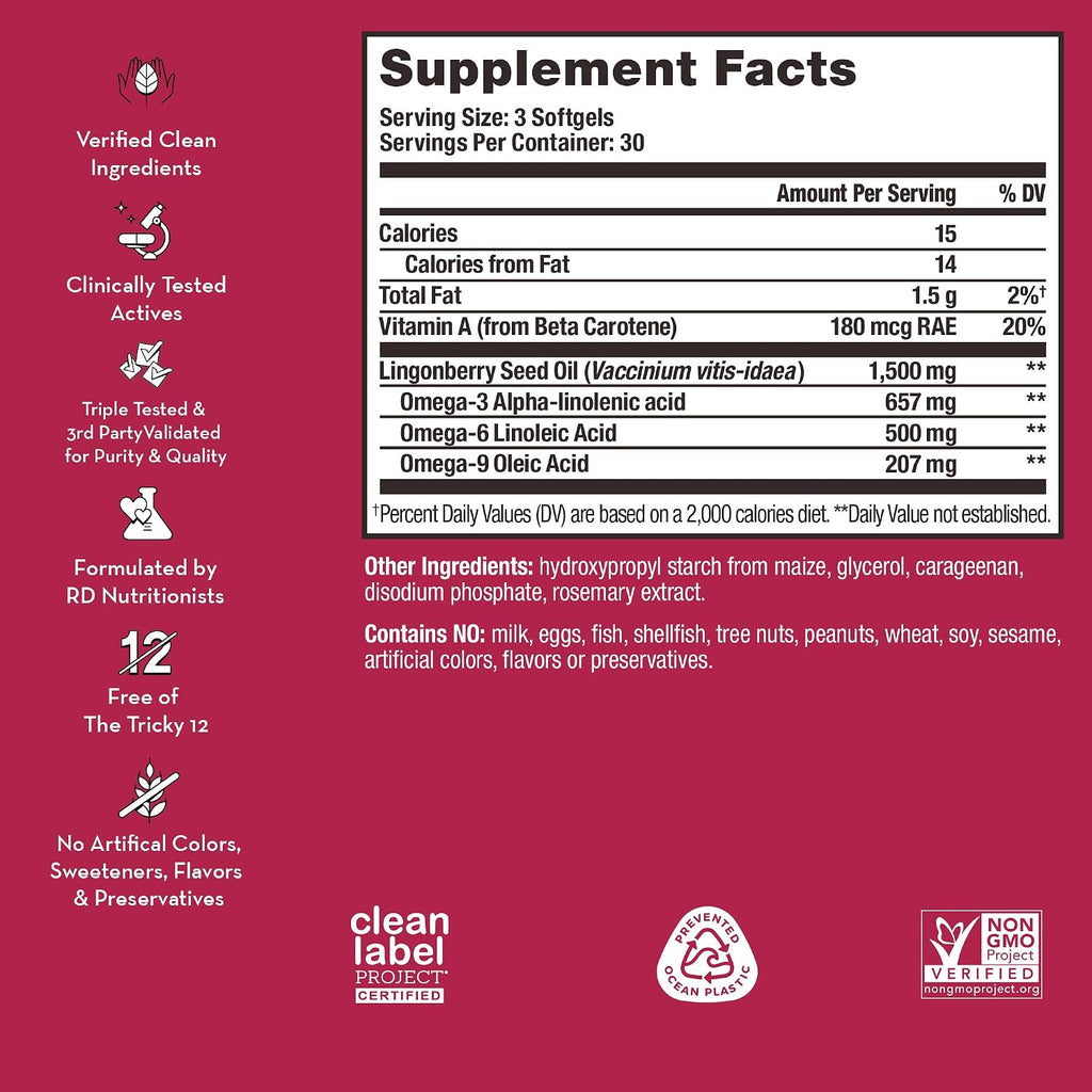 HUM Arctic Repair - Suplemento para la piel con Omega 3, Vitamina E y A, y Aceite de Arándano Rojo - 90 Cápsulas Veganas