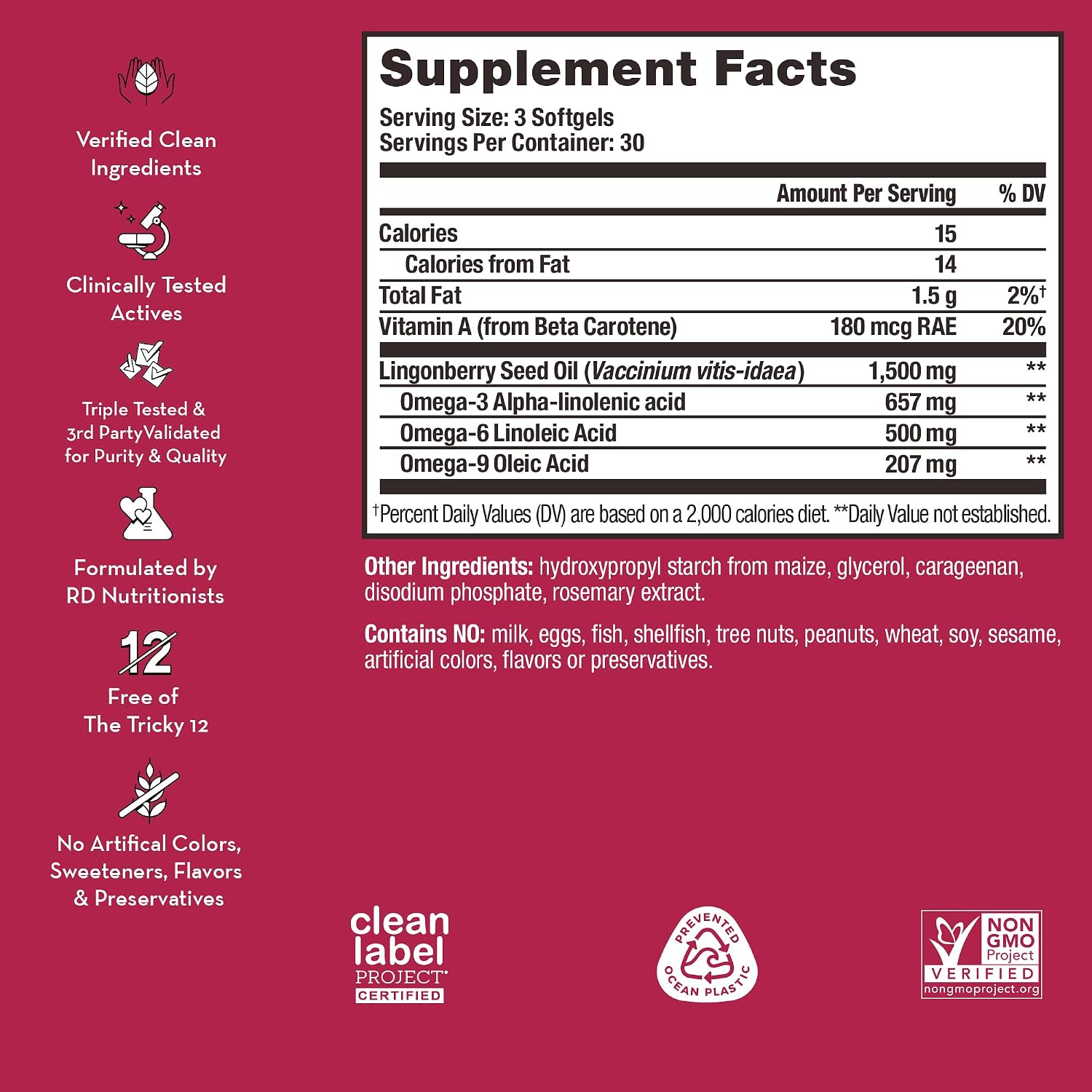 HUM Arctic Repair - Suplemento para la piel con Omega 3, Vitamina E y A, y Aceite de Arándano Rojo - 90 Cápsulas Veganas
