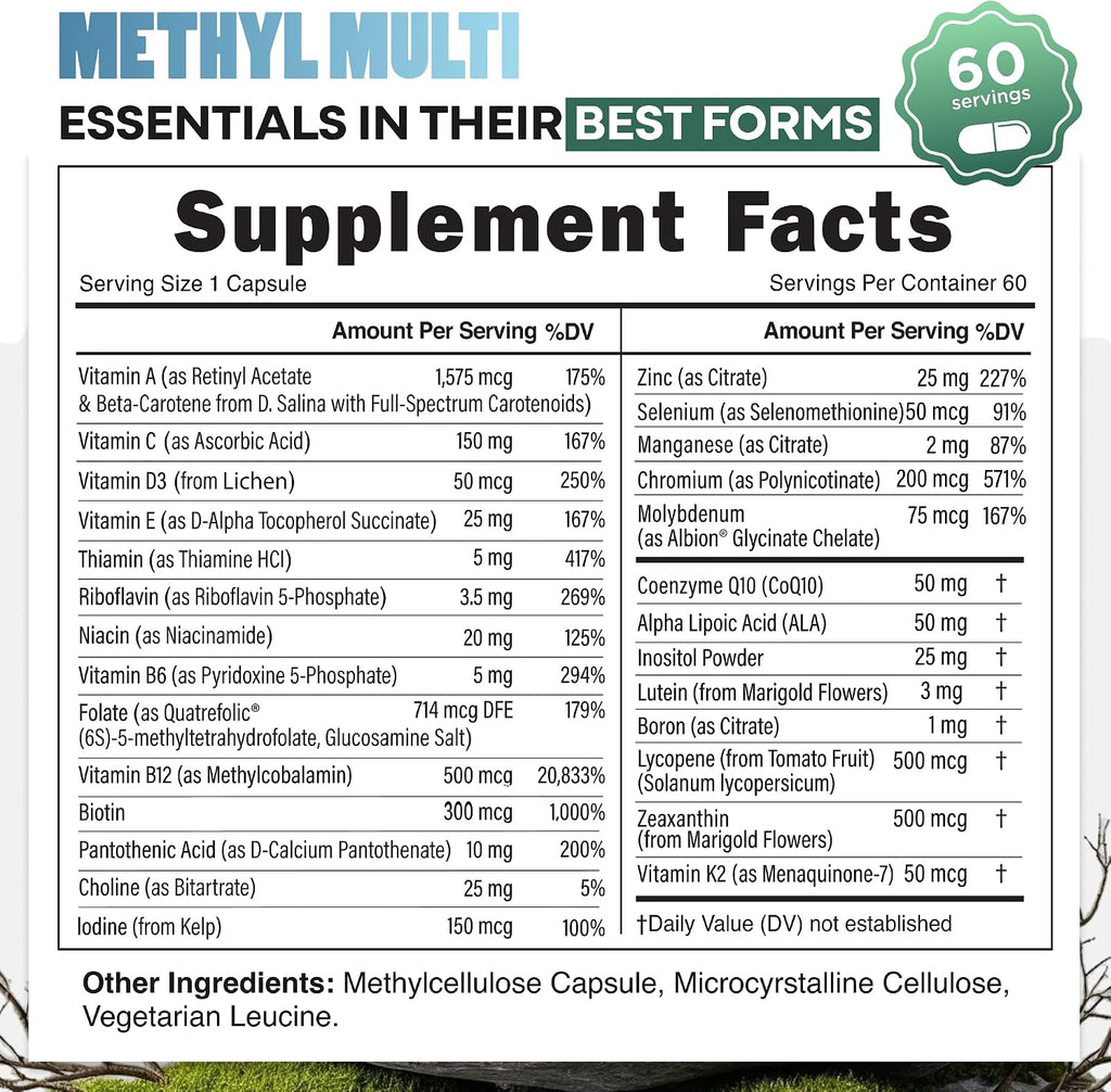 Wild Methylated Multivitamin for Women & Men | Multivitamínico Diario Metilado Sin Hierro | 60 Cápsulas