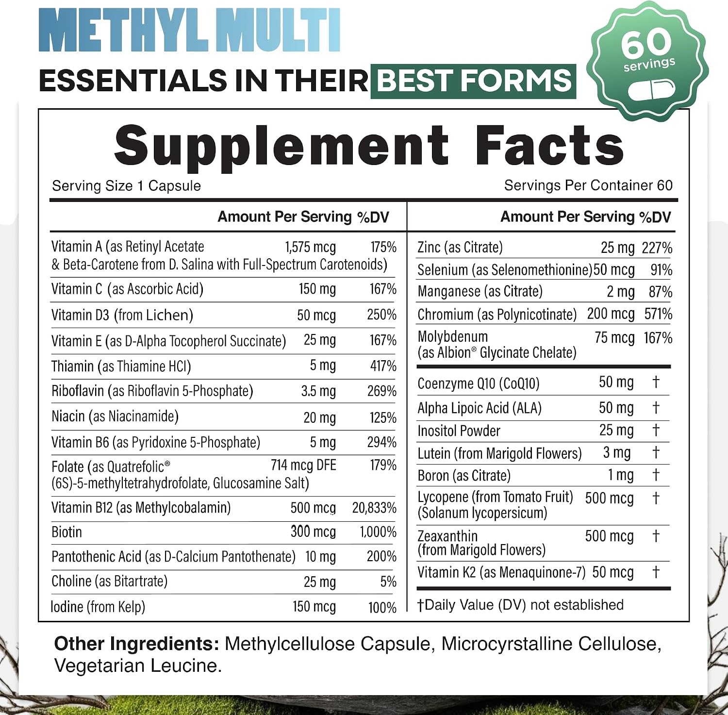 Wild Methylated Multivitamin for Women & Men | Multivitamínico Diario Metilado Sin Hierro | 60 Cápsulas