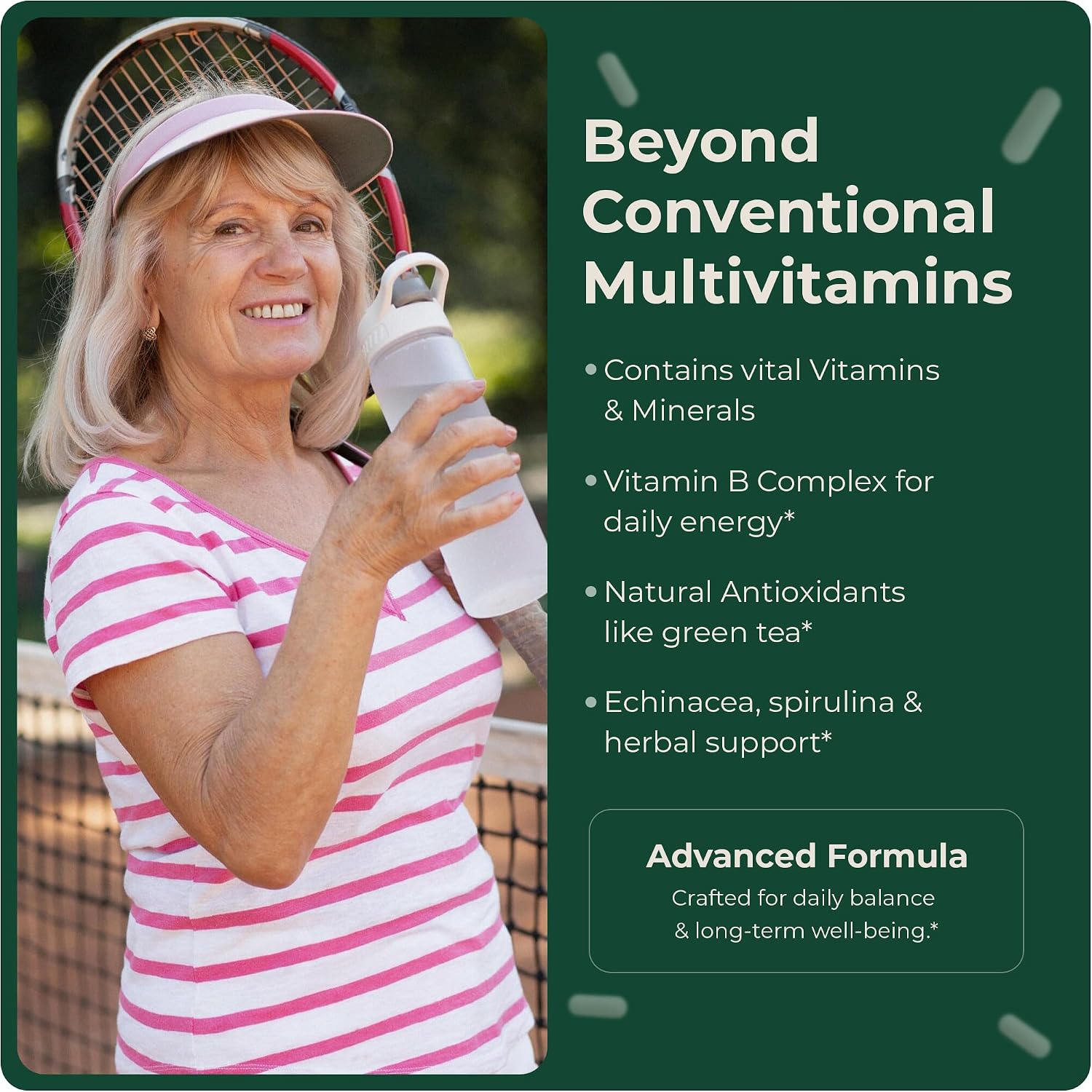 Complete Longevity Mix - Multivitamínico con Complejo B, Antioxidantes Naturales, Equinácea, Espirulina, Luteína, Licopeno - 60 Cápsulas