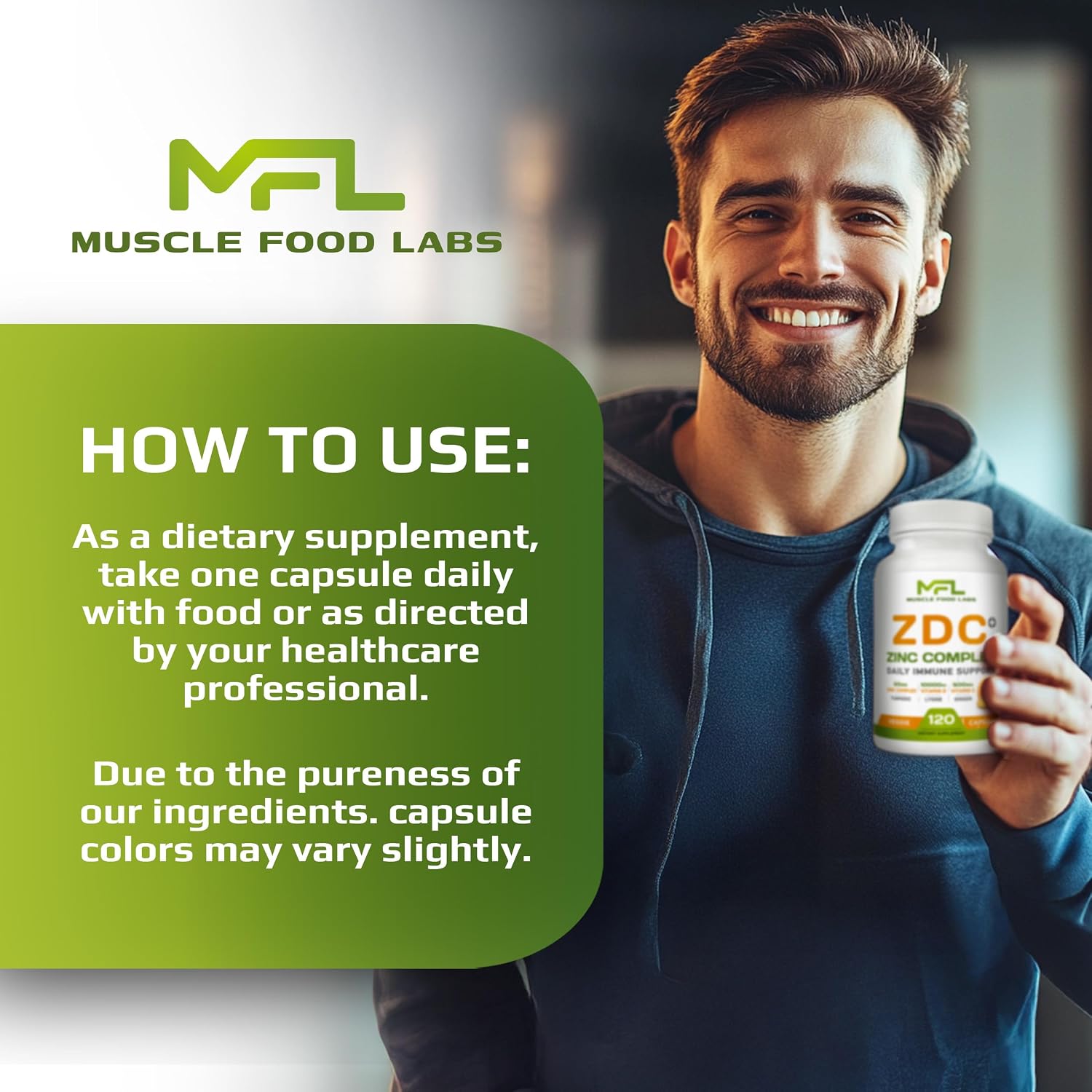 Z D C Plus | Vitamina C 500mg, D3 250 IU, Zinc 25mg | 120 Cápsulas Veganas