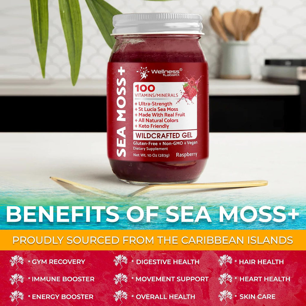 WELLNESS LABSRX Gel de Musgo Marino Irlandés - Superalimento Silvestre - Sabor Frambuesa - 283 g